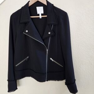 LEITH Black Lightweight Cropped Moto Jacket Size L